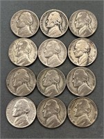 Lot Of 12 Silver Ww2 War Nickels 1942-45