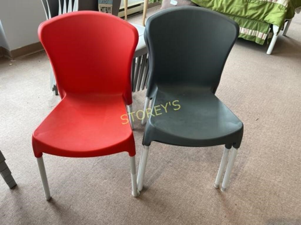 2 Grey & 1 Red Stacking Patio Chairs