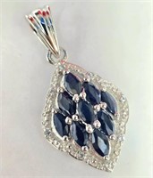 Silver Blue Sapphire(1.35ct) Pendant