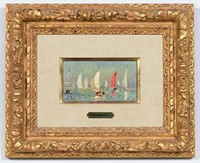 Andre Hambourg Signed Oil, Yachts at Sea
