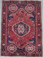 Hand Woven Qashqai Rug or Carpet, 4' 6" x 6' 5"