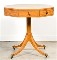 Walnut Octagonal Table on Casters w/ Leather Inset