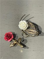 Pair of Vintage Rose Brooches