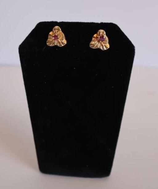 14K Gold Stud Pink Leaf Earrings