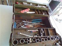 Large Old Tool Box with Misc Tools
