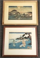 2 antique Japanese woodblock prints including