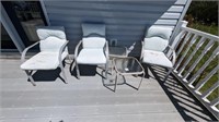 Metal patio chairs & Glass top side tables