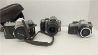 (3) vintage cameras, Nikon FG, Canon EOS and