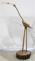 Hand Crafted Wooden Heron Figure on Stump 51"