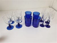 Blue Glass Cups, Goblets, And Champagne Glasses