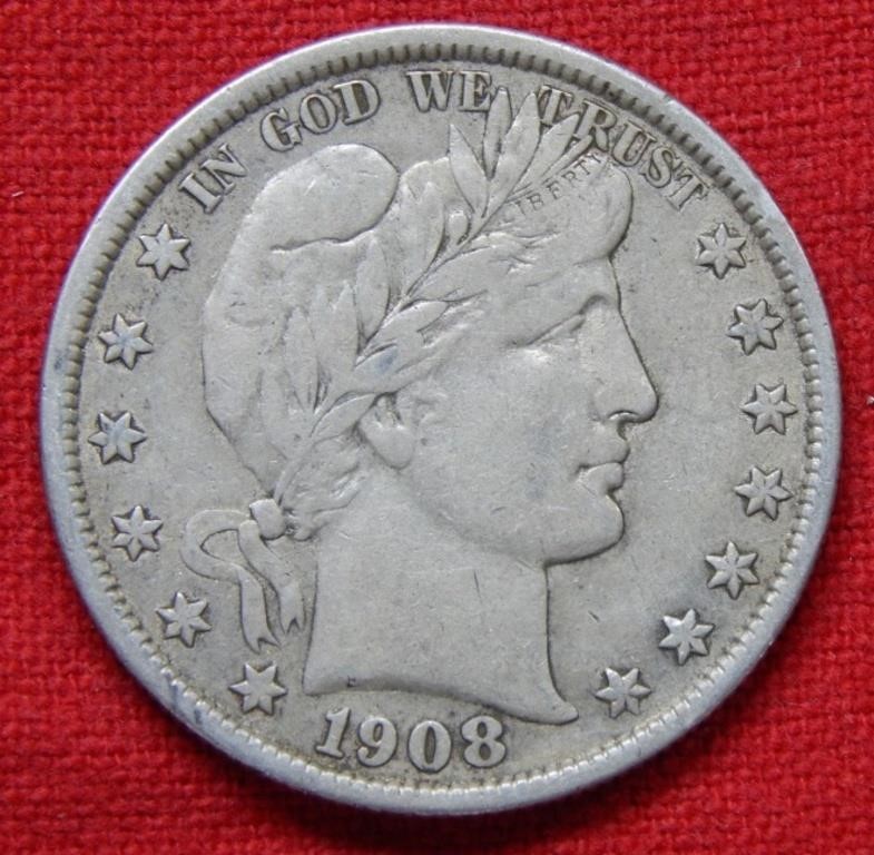 1908 Barber Silver Half Dollar