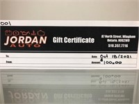 $100 Gift Card for Jordan Auto