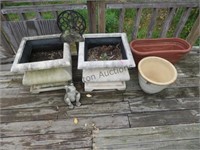 ASSORTMENT OF PLANTERS, HOSE HANGER AND FROG