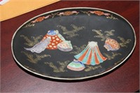 A Signed Japanese Kutani Black Oval Dish