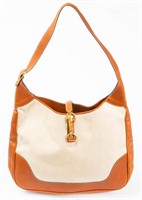 Lederer Tan Leather And Canvas Handbag