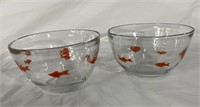 2) Clear Bowls With Goldfish Around Them 7" Bowls