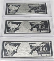 (3) USA Fine Silver $100s