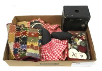 Lot: Box Camera, Doll Quilt, Vintage Buttons