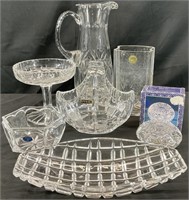 7pc Crystal Pitcher, Vase, Bowls & More