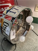 Vintage Spoke Wheel License Plate Hanging Lamp