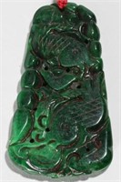 Chinese Spinach Jade Pendant Plaque, Carved w Fish