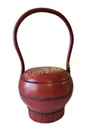 Chinese Wedding Basket Red Painted Wood W/ Bent e