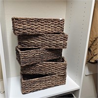 Woven Wicker Rectangle Storage Baskets Set Of 5