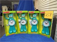 4 “Gumby” 3-D motion wall clocks with