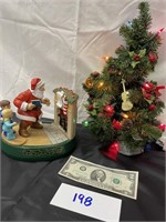 Small Lighted Tree and Christmas Santa / Kids Bank