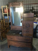 Antique Gentleman’s Dresser W/Mirror, 77”T x 43”W