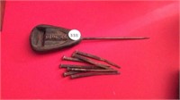 Antique Ice Pick / Bottle Opener And Square Nails