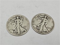 2- 1934 Walking Liberty Silver Half Dollar Coins