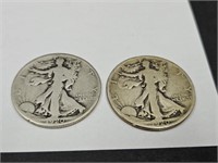 2-  1920 Walking Liberty Silver Half Dollar Coins
