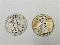 2-1936 D Walking Liberty Silver Half Dollar Coins