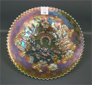 Northwood Green Good Luck Carnival Glass Plate.
