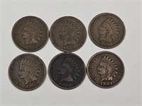 5 Indian Head Pennies Penny Coins