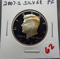 2007-S Silver Proof Kennedy half dollar.