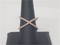 .925 Sterling Silver Rose Gold Toned Diamond Ring