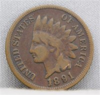 1891 Indian Head Penny. Note: Good Condition.