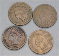 (4) 1900 Indian Head Pennies. Note: Good