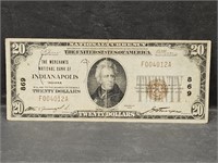 1929 Merchants Bank of Indy $20 Bill
