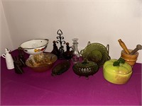 Indiana Glass Dishes, Vintage Enamel Colander ++