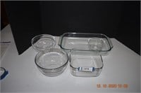 Five Glass Dishes. Two Are Pyrex