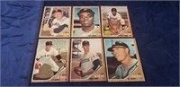 (6) 1962 Topps Baseball Cards