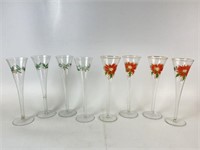 Hand Painted Poinsettia and Holly Champaign Glasse