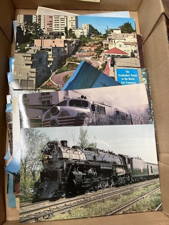 Oversize vintage postcards including train