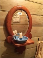 ANTIQUE WALL MIRROR WITH SHELF &