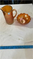 Vintage orange glass pitcher, vintage orange