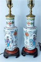 Pair of Chinese Famille Rose converted vase lamps