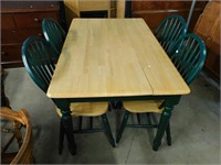 KITCHEN PINE TABLE AND 4 HOOP BACK CHAIRS